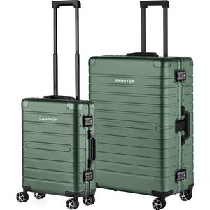 CarryOn Kofferset ULD - Luxe Aluminium Handbagage koffer 55cm + 76cm grote reiskoffer - Dubbel TSA slot - Groen