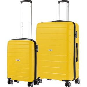 TravelZ Big Bars Kofferset - Trolleyset TSA 2-delig - Handbagage 35L en Grote Koffer 106L - Geel