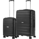 TravelZ Big Bars Kofferset - Trolleyset TSA 2-delig - Handbagage 35L en Grote Koffer 106L - Zwart