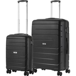 TravelZ Big Bars Kofferset - Trolleyset TSA 2-delig - Handbagage 35L en Grote Koffer 106L - Zwart