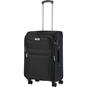 Travelz Softspinner Zachte Reiskoffer Expander - Medium Trolley 67cm met dubbele wielen - Zwart