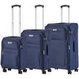 TravelZ Softspinner TSA Kofferset 3-delig - Zachte Trolleyset met TSA-slot en voorvak - Blauw