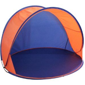 Beachshelter pop-up strandtent/windscherm blauw/oranje 150 x 80 cm - Strandtent - Zon/wind bescherming voor kinderen