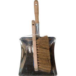 Intratuin - Stoffer en Blik - Zink - 29 cm - Houten Handgreep