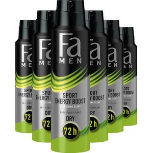 Fa Deodorant -Men Sport Energy Boost - Geur van Gember en Limoen - Extra Langdurige Bescherming (72u) - Huidvriendelijk - Voordeelverpakking - 6x 150ml