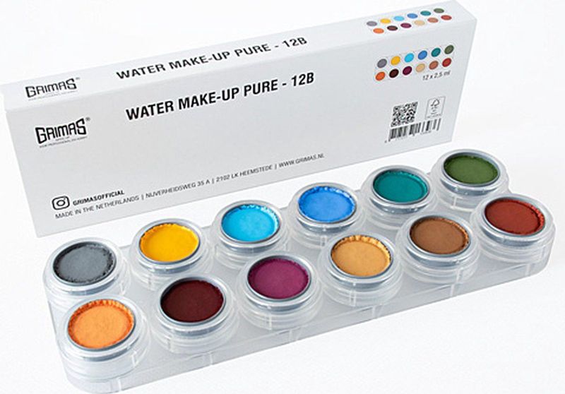 Grimas Schmink - Schminkpalet, 12x2,5 ml, diverse kleuren