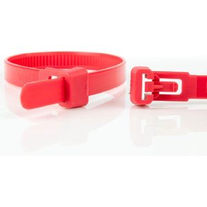 Hersluitbare Kabelbinders - Rood - 200 x 7,6mm - 100 stuks