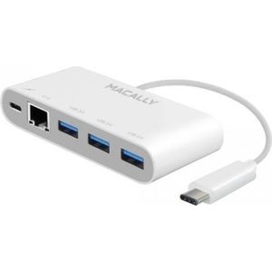Macally UC3HUB3GBC USB-C hub met 3 USB-A-poorten,  1 Gigabit Ethernet-poort en 1 USB-C-laadpoort
