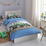 Good Morning - Flanellen Kinderdekbedovertrek - Groen - 140x220 cm + 1 Kussensloop 60x70 cm