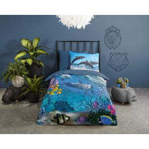 Good Morning - Kinderdekbedovertrek - Blauw - Katoen - Dieren Dessin