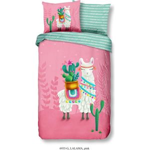 Kinderdekbedovertrek Lalama - 140x200 cm Roze - Dessin: Dieren - Good Morning - Dekbed-Discounter.nl