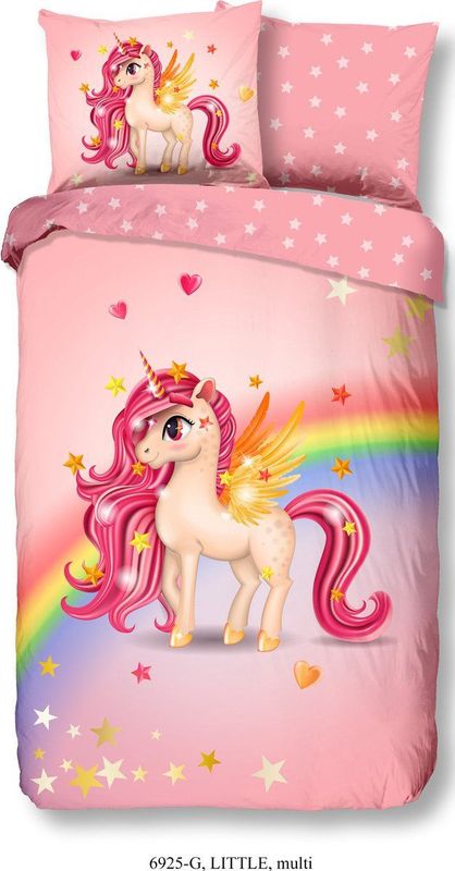 Good Morning Kinderdekbedovertrek "eenhoorn met regenboog" Multi Katoen