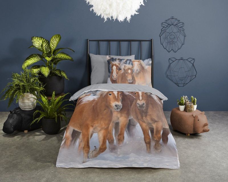 Good Morning - Happy Horses - Dekbedovertrek - Multi - Flanel - 1-Persoons