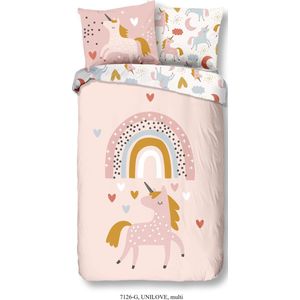 Good Morning Kinderdekbedovertrek "eenhoorn en regenboog" Multi Katoen