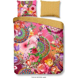 Luxe - Satijnen Dekbedovertrek - Bloemen en Papegaai Print - Roze/Oranje - 100% Katoen-Satijn