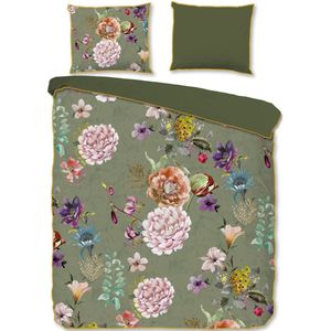 Descanso Dekbedovertrek "bloemen" - Groen - (200x200/220 cm) - Biologisch Katoen satijn