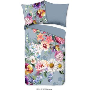 Descanso - Dekbedovertrek - Bloemenprint - Katoen-Satijn - Blauw