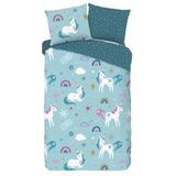 Good Morning - Snowycorn - Dekbedovertrek - Blauw - Flanel - 1-Persoons