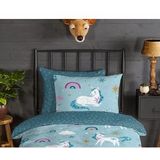 Good Morning - Snowycorn - Dekbedovertrek - Blauw - Flanel - 1-Persoons