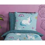 Good Morning - Snowycorn - Dekbedovertrek - Blauw - Flanel - 1-Persoons