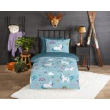 Good Morning - Snowycorn - Dekbedovertrek - Blauw - Flanel - 1-Persoons