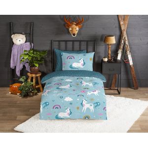 Good Morning - Snowycorn - Dekbedovertrek - Blauw - Flanel - 1-Persoons