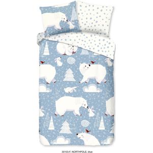 Good Morning - Northpole - Dekbedovertrek - Blauw - 100% Katoen Flanel - 1-Persoons