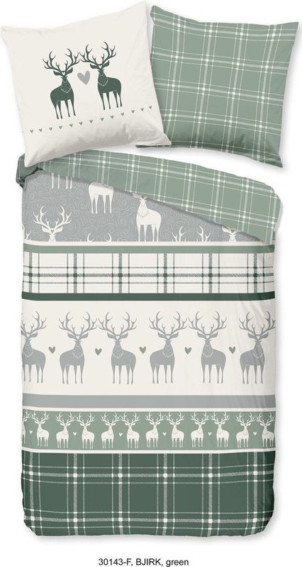 Good Morning - Bjirk - Dekbedovertrek - Groen - 100% Flanel - 2-Persoons