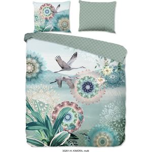 HIP - Kimora - Dekbedovertrek - Blauw Groen Meerkleurig - Katoen-Satijn - Eenpersoons 140x200 Cm