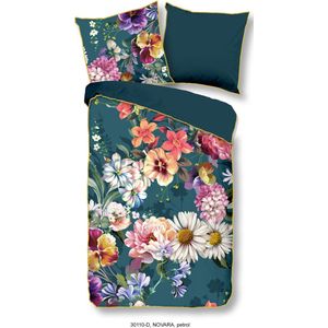 Descanso Dekbedovertrek "bloemen" - Petrol - (155x220 cm) - Biologisch Katoen satijn