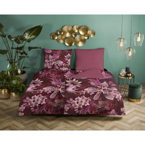 Dekbedovertrek - Bloemenprint - Bordeaux en Paars - 100% Katoen-Satijn