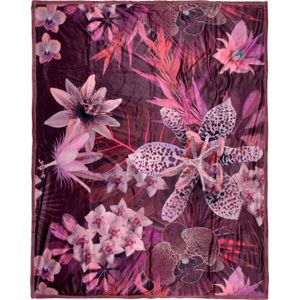 Descanso Plaid "Farze", Sehr Weich, Kuscheldecke, 130x160 cm, Wendeoptik, Blumen, Bordeaux