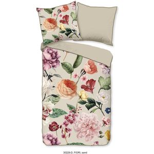 Descanso - Satijnen Dekbedovertrek - Bloemenprint - Zandkleur - 100% Katoen Satijn