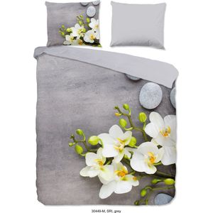 Pure Dekbedovertrek ""bloemen"" - Grijs - (200x200/220 cm) - Microfiber
