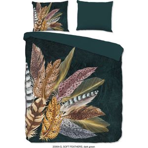 Dekbedovertrek Good Morning Soft Feathers Green Katoen-240 x 200 / 220 cm | Lits-Jumeaux