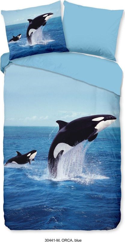 Pure Dekbedovertrek ""orca in de zee"" - Blauw - (200x200/220 cm) - Microfiber