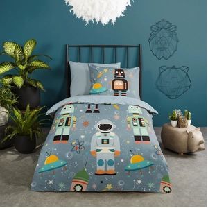 Good Morning - Kinderdekbedovertrek - Blauw/Grijs - Katoen - Sterren