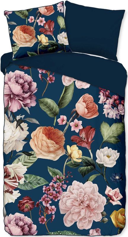 Fiori - Descanso Dekbedovertrek - Blauw/Roze - 100% Katoen Satijn