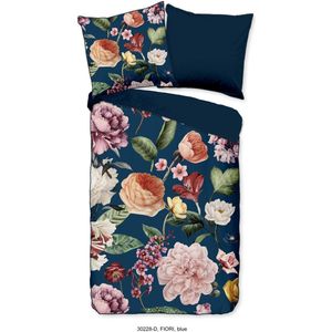 Descanso - Satijnen Dekbedovertrek - Bloemenprint - Blauw - 100% Katoen Satijn