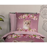 good morning Kinderbettwäsche Century, Renforcé, 2 teilig, Baumwolle, 135x200, Reißverschluss, Wende, Kind, Mädchen, Katze, Rosa