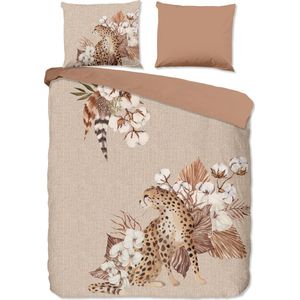 Good Morning Dekbedovertrek "tijger en bloemen" Zand Katoen Flanel