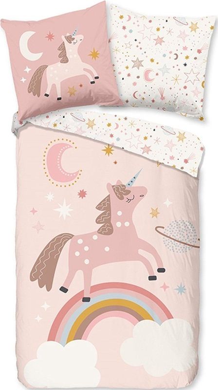 Pure - Kinderdekbedovertrek - Roze - Unicorn - 100% Microvezel - Inclusief Kussenslopen