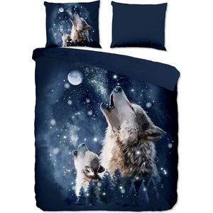 Dekbed-Discounter - Moon - Dekbedovertrek - Blauw - Microvezel - Dieren Dessin