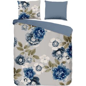 Good Morning - Gabin - Dekbedovertrek - Grijs en Blauw en Meerkleurig - Lits-Jumeaux (240x220 Cm) - Katoen Flanel - Bloemen