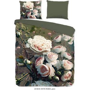 Dekbedovertrek - White Roses - Groen - Microvezel - Tweepersoons