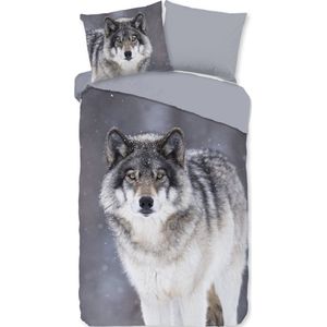 Good Morning - Dekbedovertrek - Wit/ Grijs/ Antraciet - Katoen/ Flanel