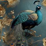 Pure Dekbedovertrek "pauw met gouden bloemen" Petrol Microfiber