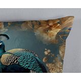 Pure Dekbedovertrek "pauw met gouden bloemen" Petrol Microfiber