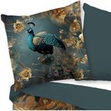 Pure Dekbedovertrek "pauw met gouden bloemen" Petrol Microfiber