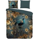 Pure Dekbedovertrek "pauw met gouden bloemen" Petrol Microfiber